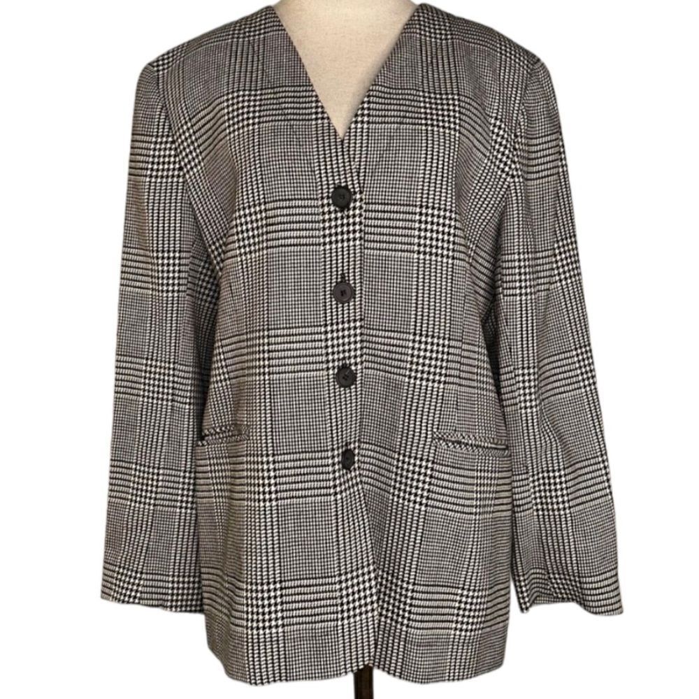 JH Collectibles Womens Vintage Wool‎ Houndstooth Blazer Preppy Career Classy
